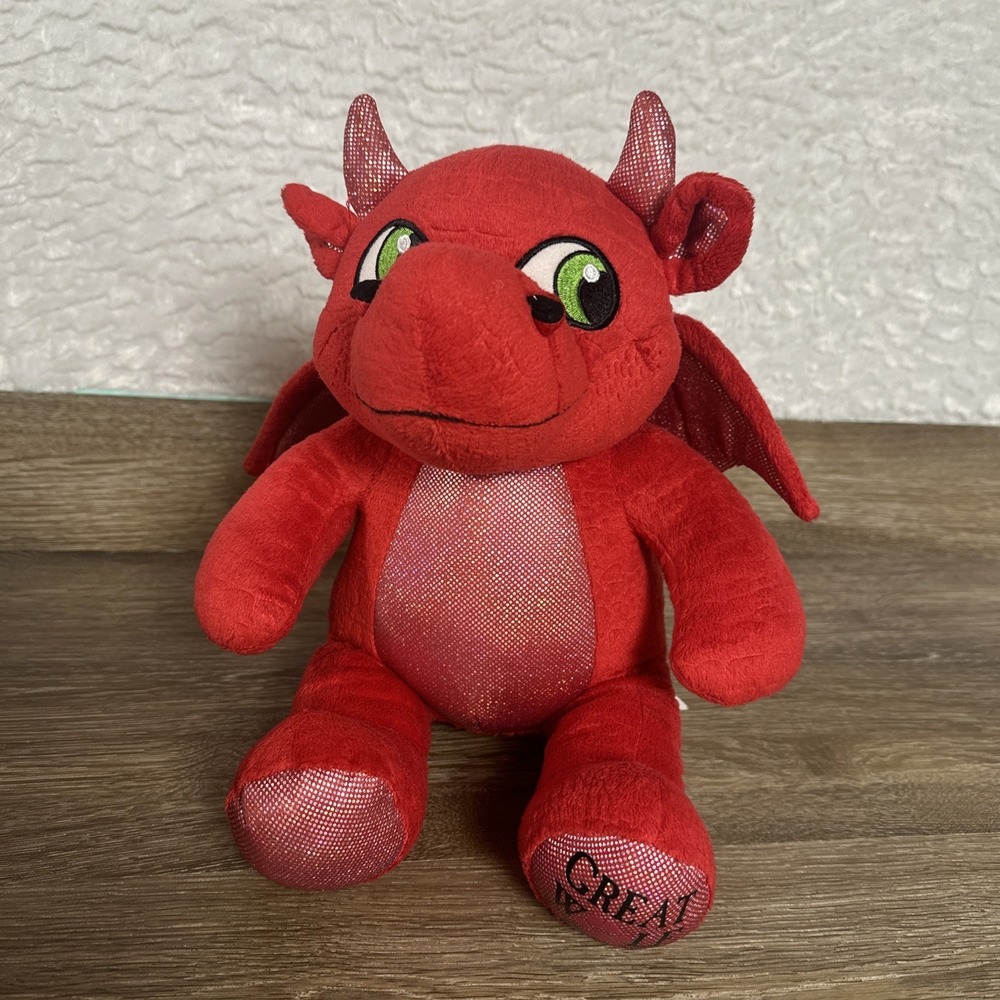 Build A Bear Red Dragon Plush Great Wolf Lodge Stuffed Animal Sparkle Wings 15"